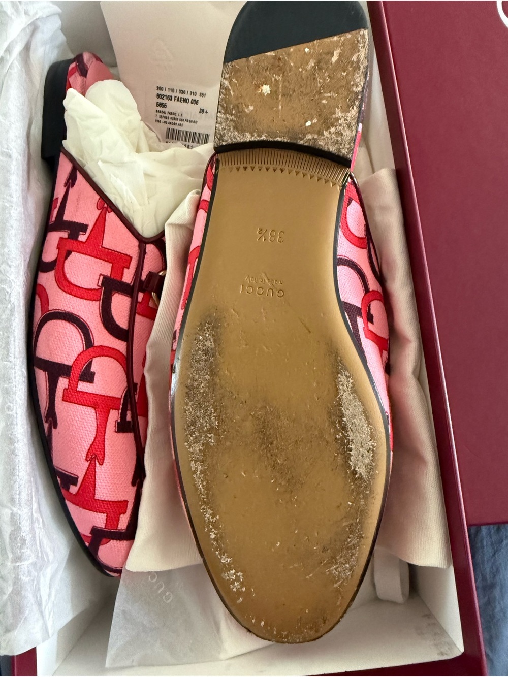 Gucci Pink and Red Logo Horsebit Mules - Picture 4 of 6